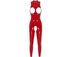 Latex catsuit dames met open borst en kruis