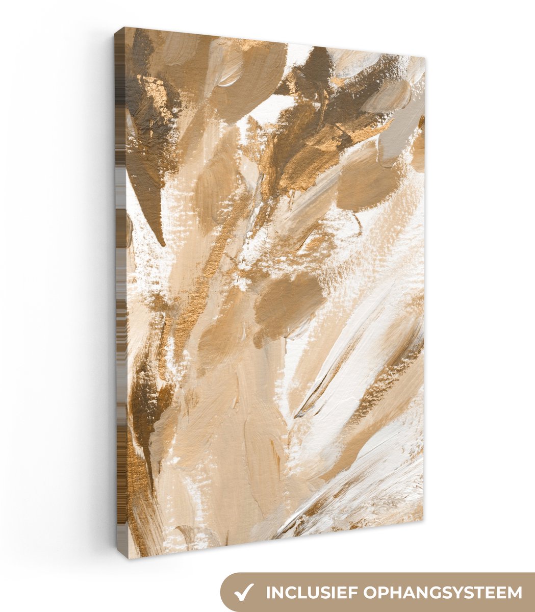 Canvas schilderij 20x30 cm - Wanddecoratie Verf - Goud - Luxe - Muurdecoratie woonkamer - 