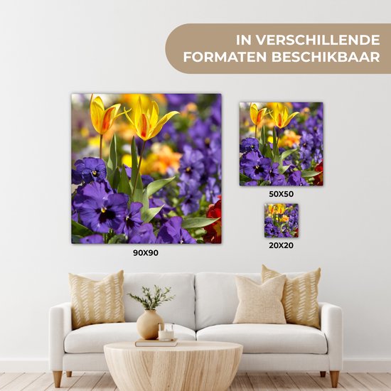 Toile Peinture Printemps - Fleurs - Couleurs - 90x90 cm - Décoration murale