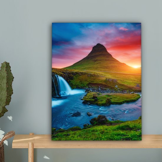 Peinture sur toile - Cascade - Islande - Coucher de soleil - Berg - Tableaux sur toile salon - Chambre à coucher - Toile - 30x40 cm - Décoration murale