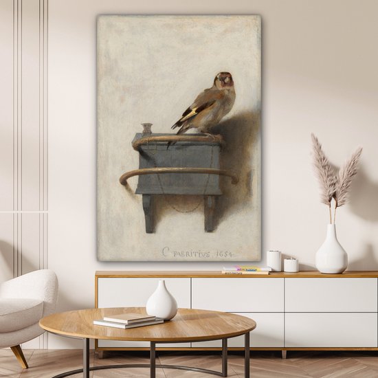 Canvas Schilderij - Het Puttertje - Oude Meester - 80x120 cm - Wanddecoratie - Hout Frame - Vogels - Woonkamer - Slaapkamer Decoratie - Accessoires