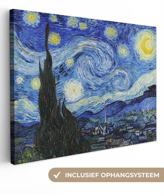 Canvas van Gogh - De Sterrennacht - Vincent - Kunst - 120x90 cm - Muurdecoratie