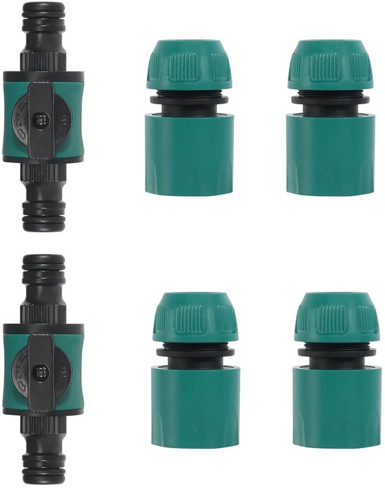 TRANKIELO® - Tuinslangkoppeling met regelventiel - 6 stuks snelkoppelingen - Geschikt voor 1/2 inch slang - ABS-kunststof