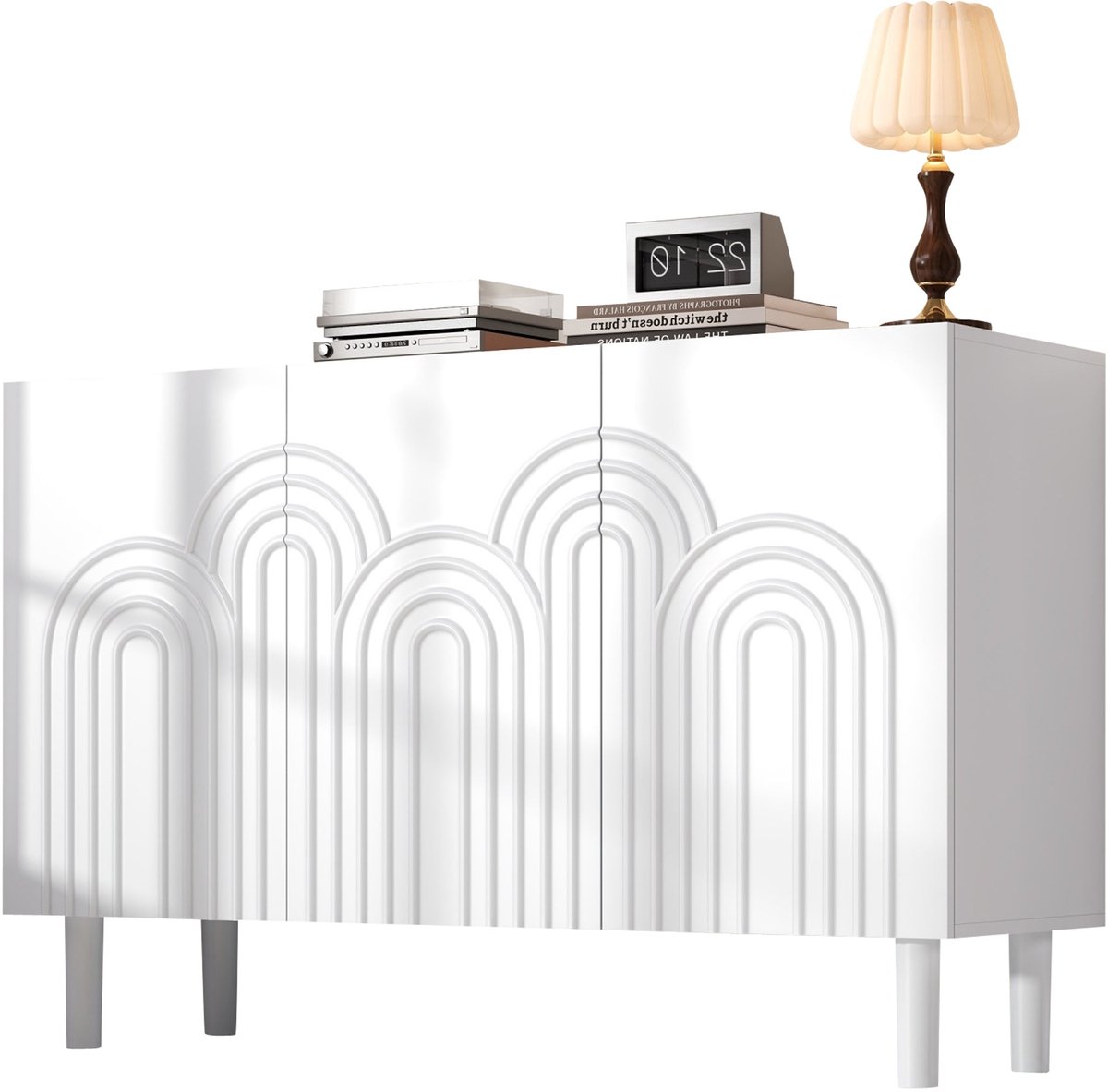 Merax Dressoir 120x38.5x79 cm - Kast met 3 Deuren - Wit Opbergkast met Verstelbare Planken en Opbergruimte