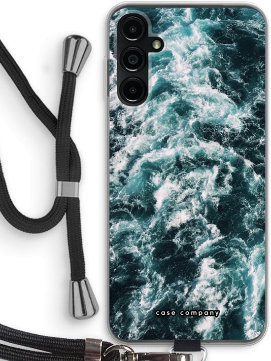Case Company® - Coque Samsung Galaxy A14 avec cordon - Sea Wave - Coque pour téléphone avec cordon Zwart - Protection sur tous les côtés et sur le bord de l'écran