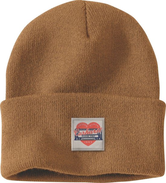 Bonnet Carhartt pour femme en maille avec écusson cœur 107409 Carhartt marron