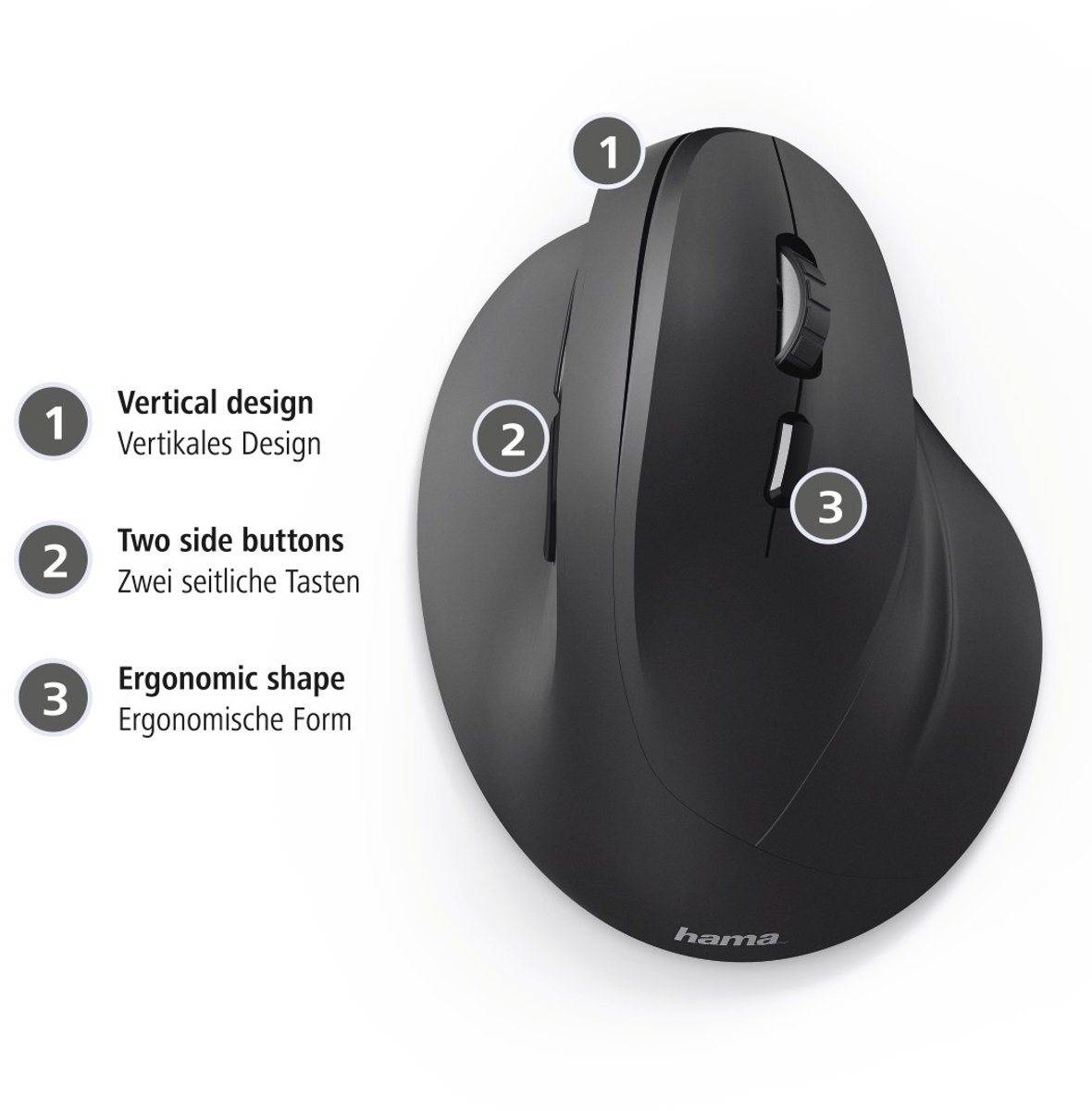 Hama EMC-500 - Bedrade ergonomische muis - 6 knoppen - dpi switch - Zwart thumbnail 5