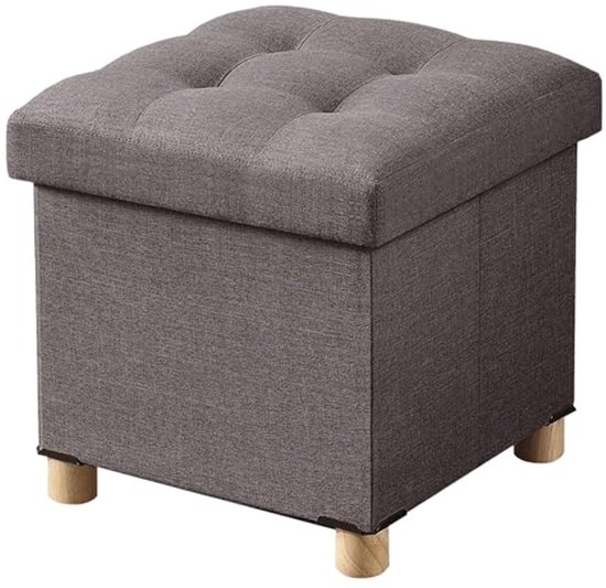 HOMCOM Set van 2 poefkrukken, voetenbankjes, opbergkist van stof, corduroy-look, 40 cm en 30 cm, crème