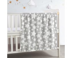 Knusse Zachte Warme Fleece Babydeken voor Newborns - Perfect als Baby Shower Cadeau - Ster Grijs 75X100cm