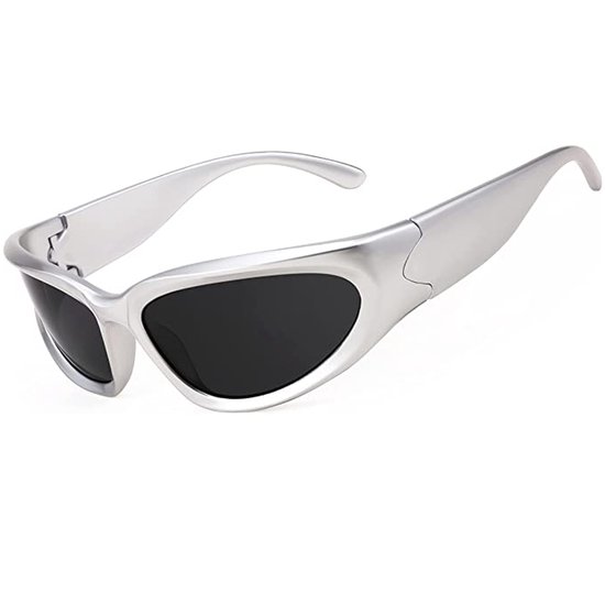 Vintage Unisex Y2K Style Silber Sport Wrap Rund Sonnenbrille / Wickelbrille / Sportbrille / Y2K Festival