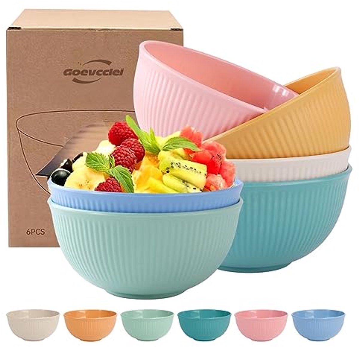 Image of 6-delige set onbreekbare mueslikommen en saladekommen voor gezonde maaltijden