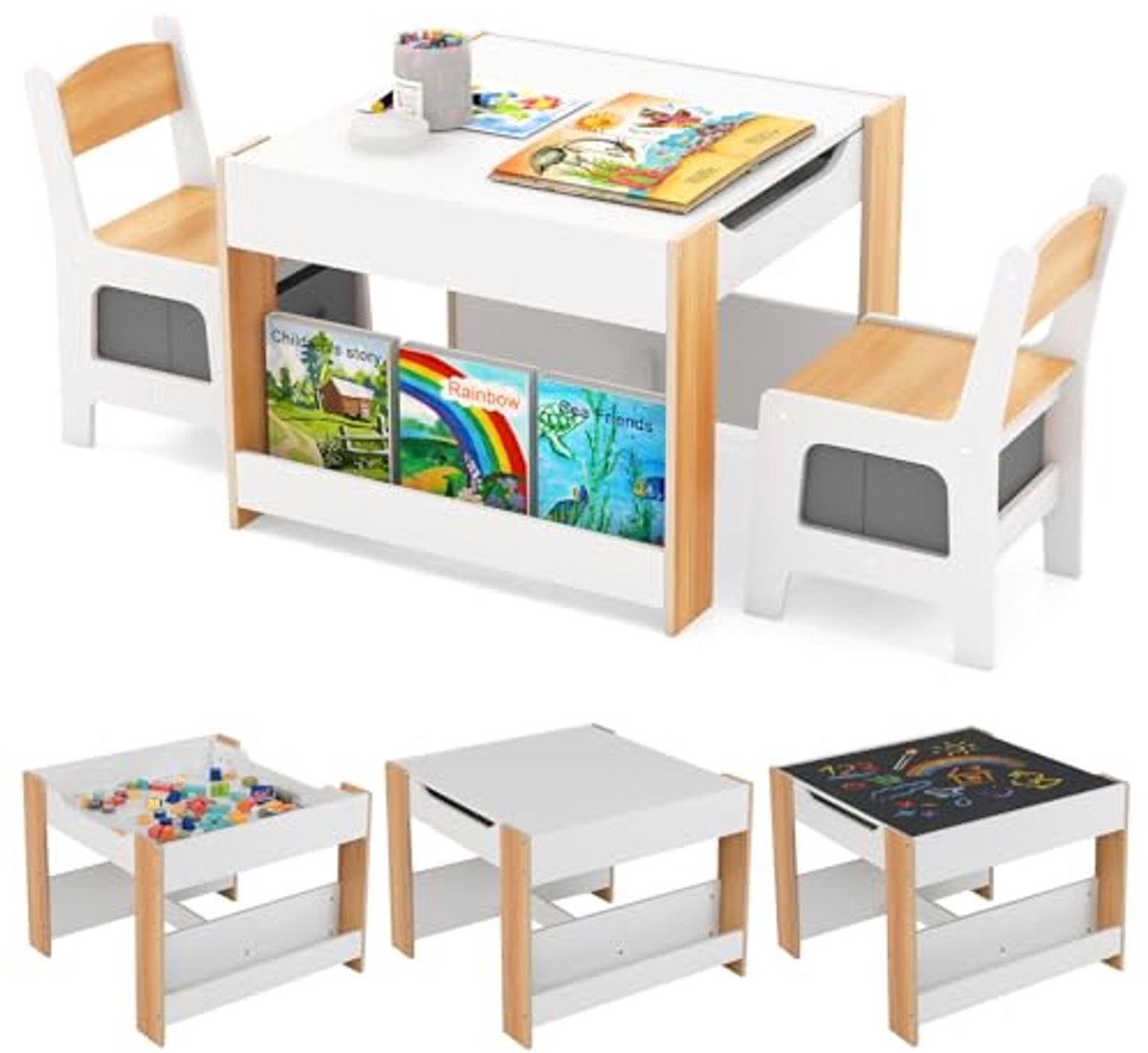 Multifunctionele Kindertafel met Stoelen – Activiteitstafel voor Kinderen met Opbergruimte