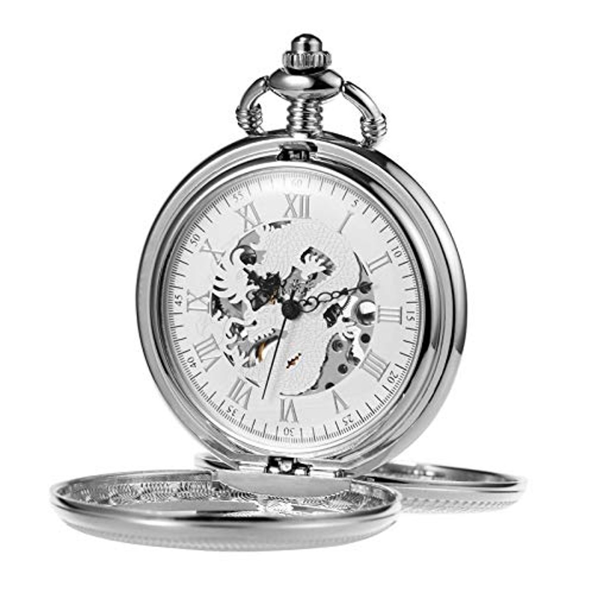 Antiek Mechanisch Zakhorloge met Skeleton Wijzerplaat en Ketting