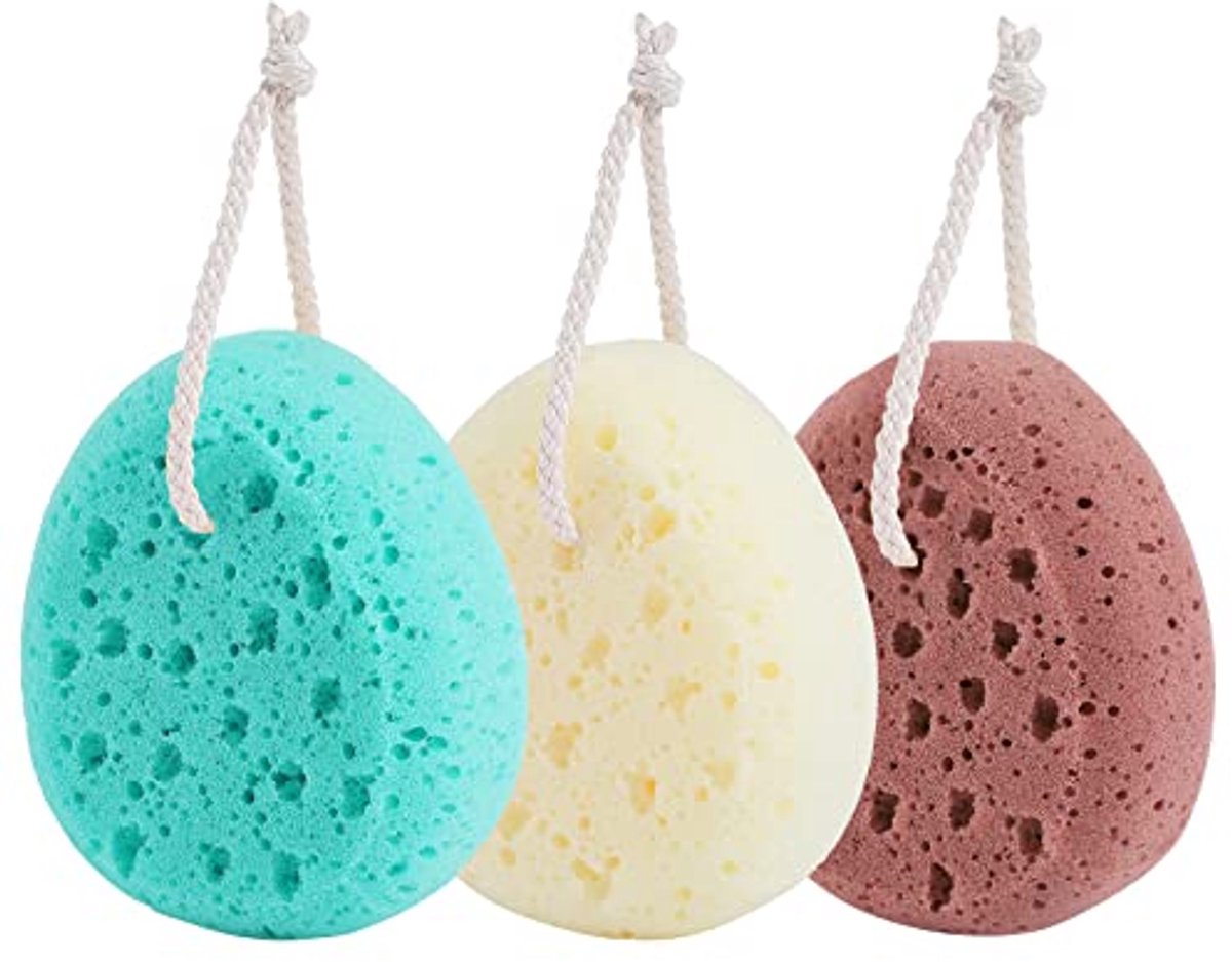 3 stuks badspons voor body wash - loofah body scrubber in 3 kleuren voor exfoliatie