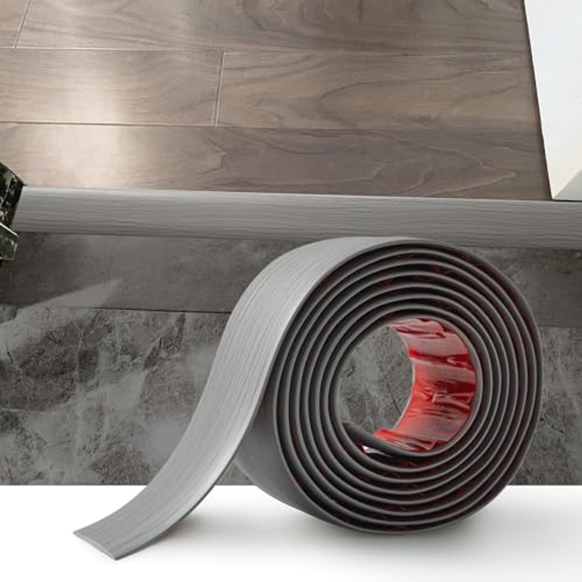 Zelfklevende PVC Vloerovergangsstrip voor Laminaatvloeren - Grijze Houtnerf (4 cm)
