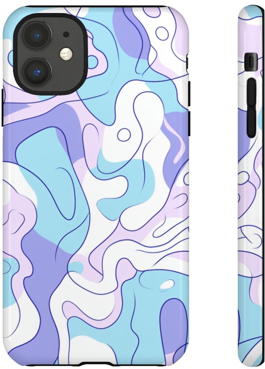 Abstract Blauw-Paars Lijnenspel – Telefoonhoesje Geschikt voor iPhone 11