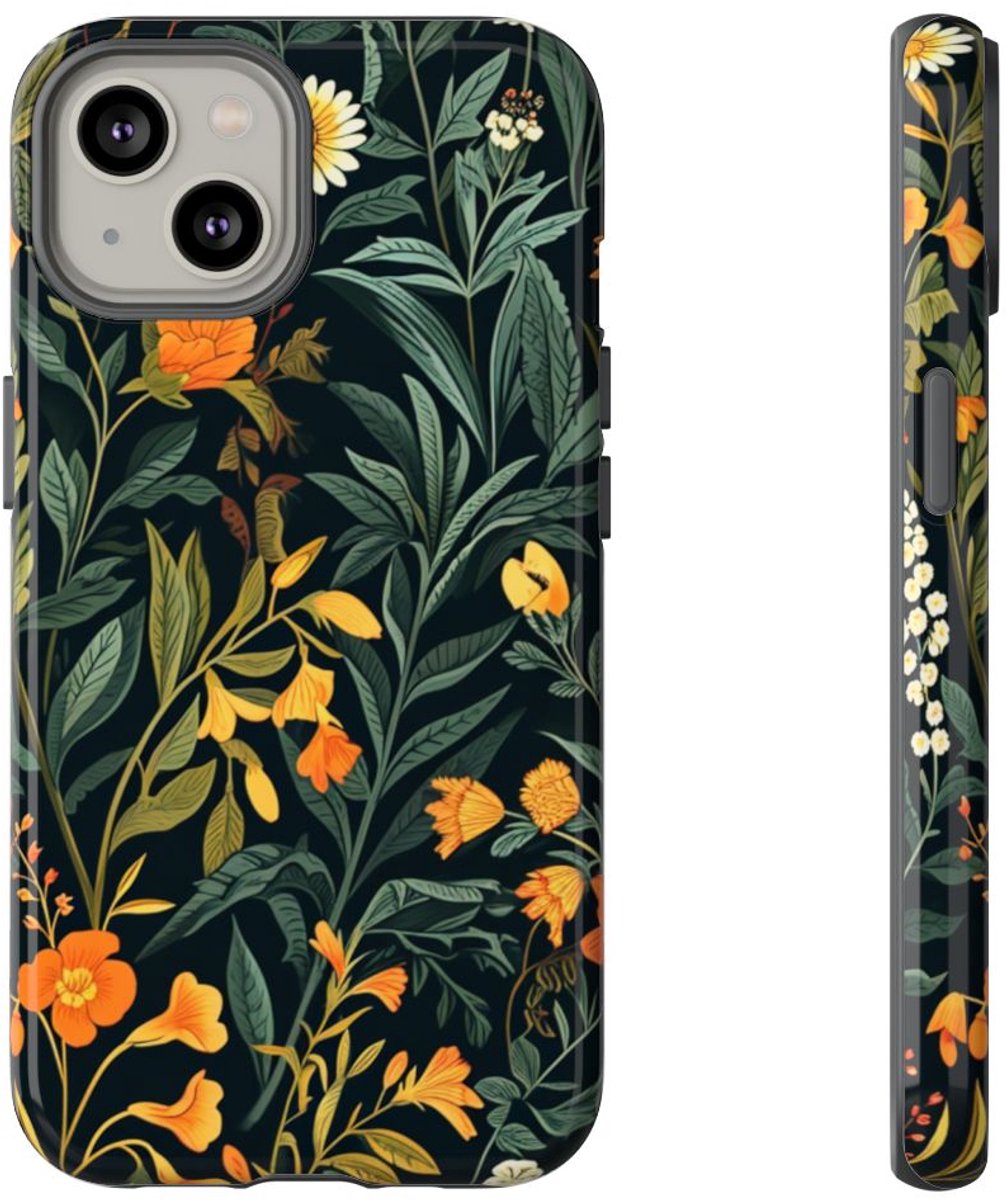 Oranje en Witte Bloemenprint – Telefoonhoesje Geschikt voor iPhone 14