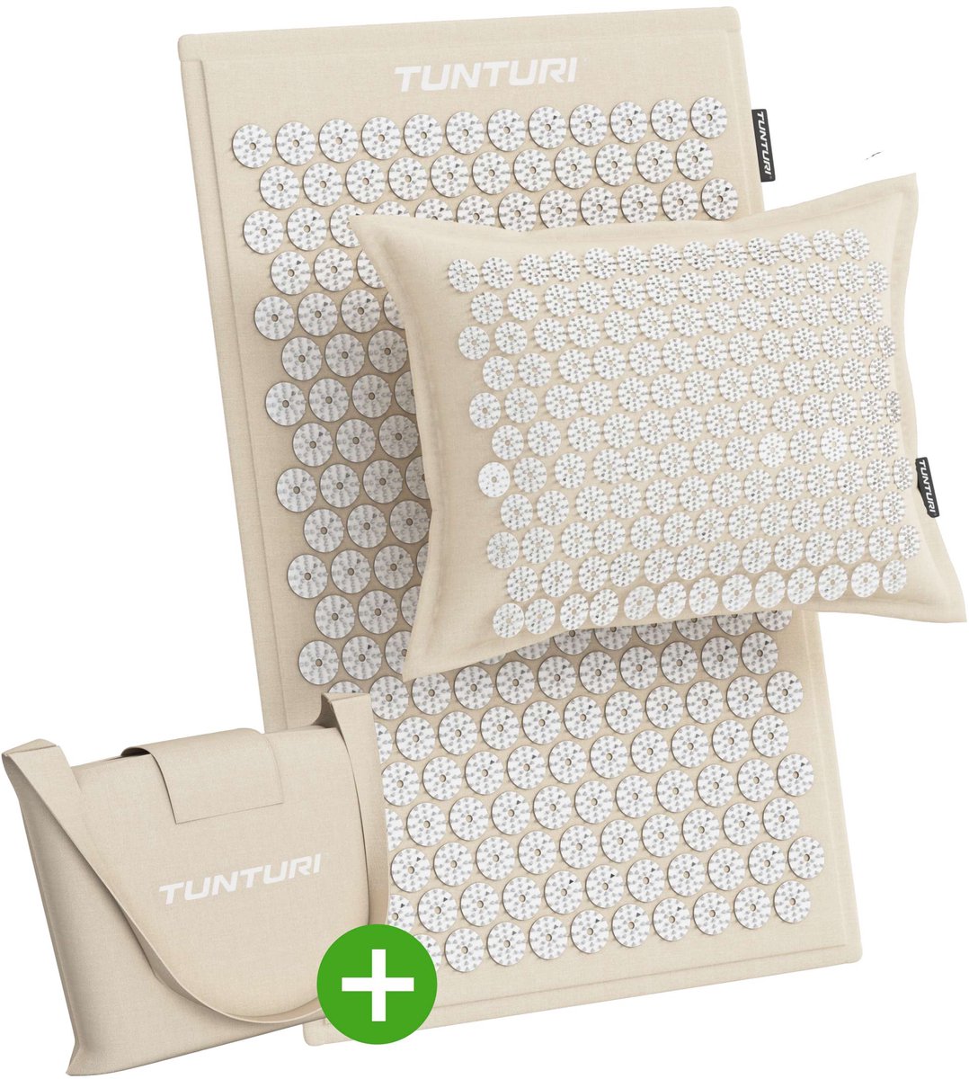 Tunturi Eco Spijkermat Met Kussen - Acupressuur - Meditatie Mat - Acupunctuur Set - Massage en Ontspanning - 68x42x2 cm - Beige