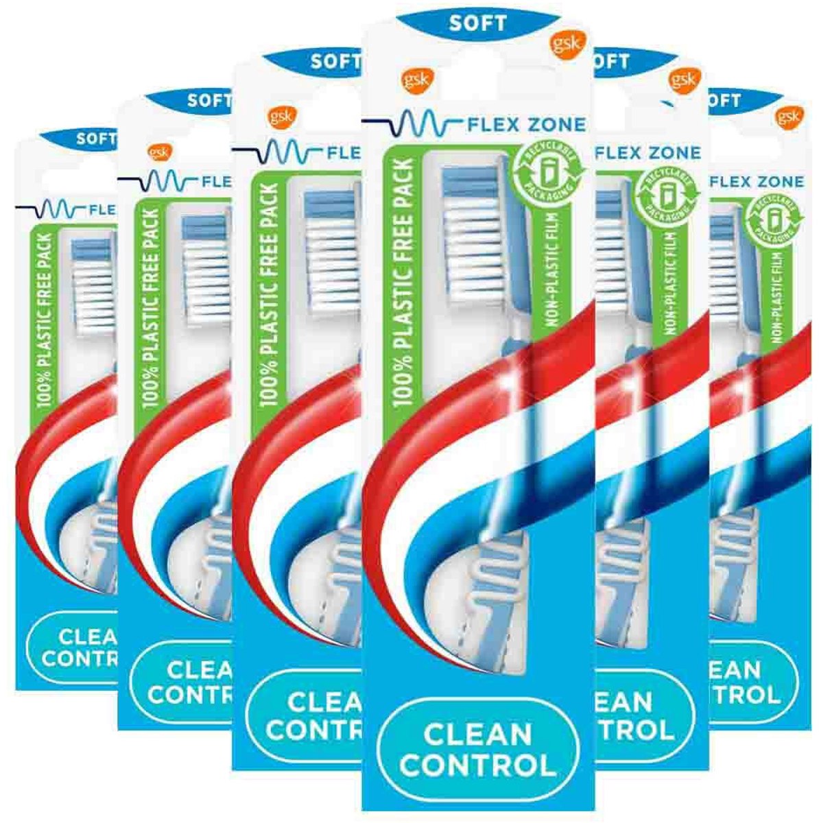 Aquafresh Tandenborstel Clean Control Soft - 6 x - Voordeelverpakking