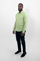 Vercate - Heren Polo Lange Mouw - Strijkvrij Poloshirt - Groen - Slim Fit - Excellent Katoen - Heren - Maat M