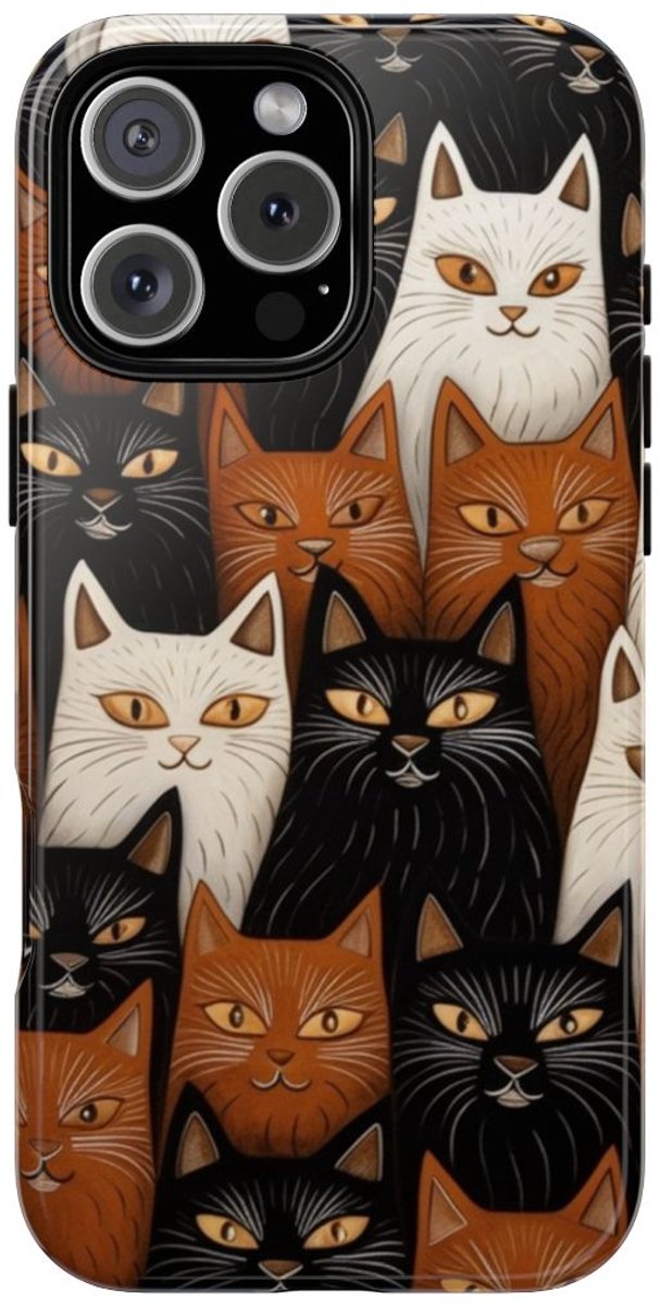 Zwart-Bruin-Wit Kattenpatroon – Glanzend Stevig Hoesje Geschikt voor iPhone 16 Pro Max