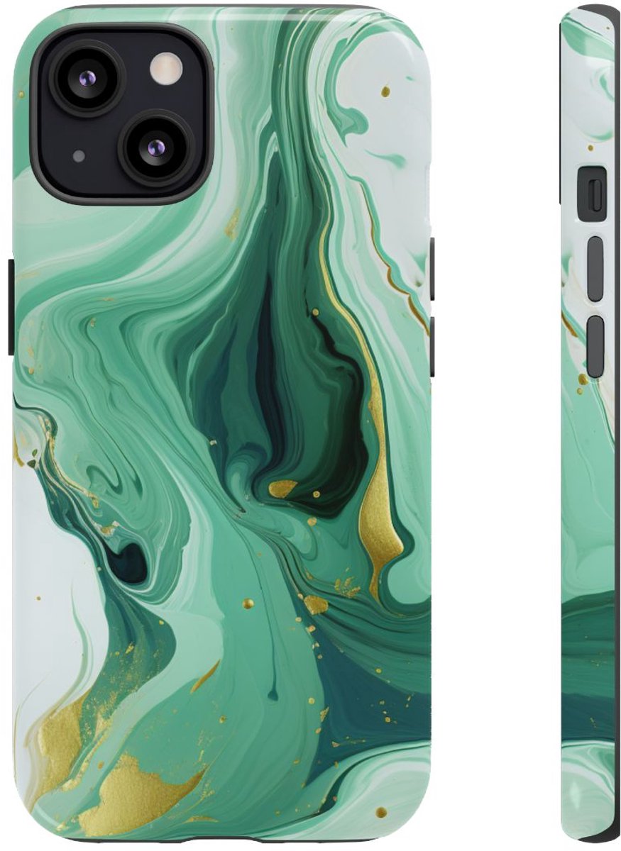 Groen-Gouden Marmerwerveling – Telefoonhoesje Geschikt voor iPhone 13