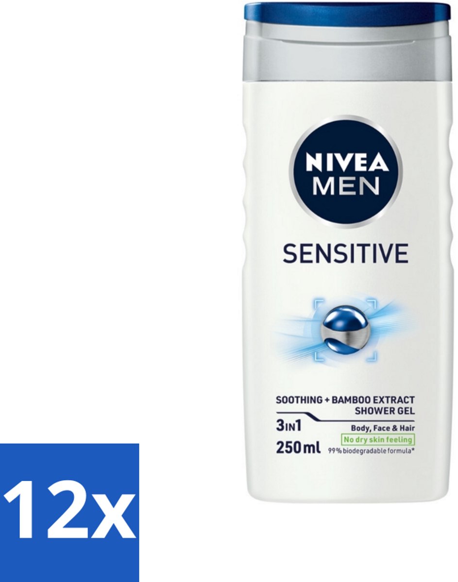 12 x Nivea - Men - Sensitive Douchegel - Hydraterend - 250 ml - Gevoelige Huid - Douchegel - Hydraterende Douchegel - Huidvriendelijke Douchegel - PH-huidneutrale Douchegel
