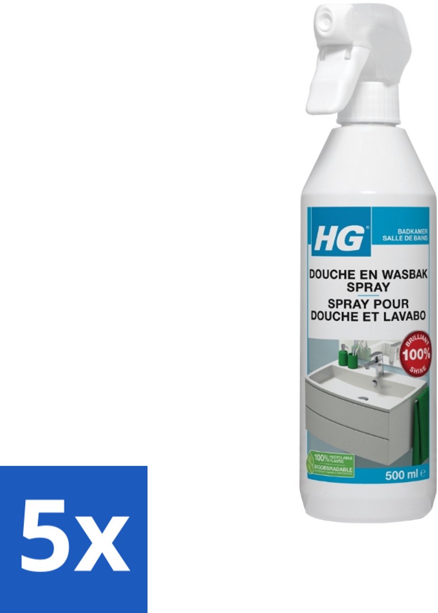 5 x HG Douche en Wasbakreiniger Alledag 500 ml - Badkamer Reinigen - Douche Reinigen - Wasbak Reinigen - Kalk Verwijderen - Zeepresten Verwijderen