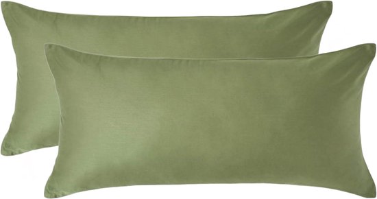 Kussensloop bio Homescapes 40 x 80 cm – Set de 2 – Vert mousse – 100 % satin de Katoen égyptien – 400 fils au pouce carré