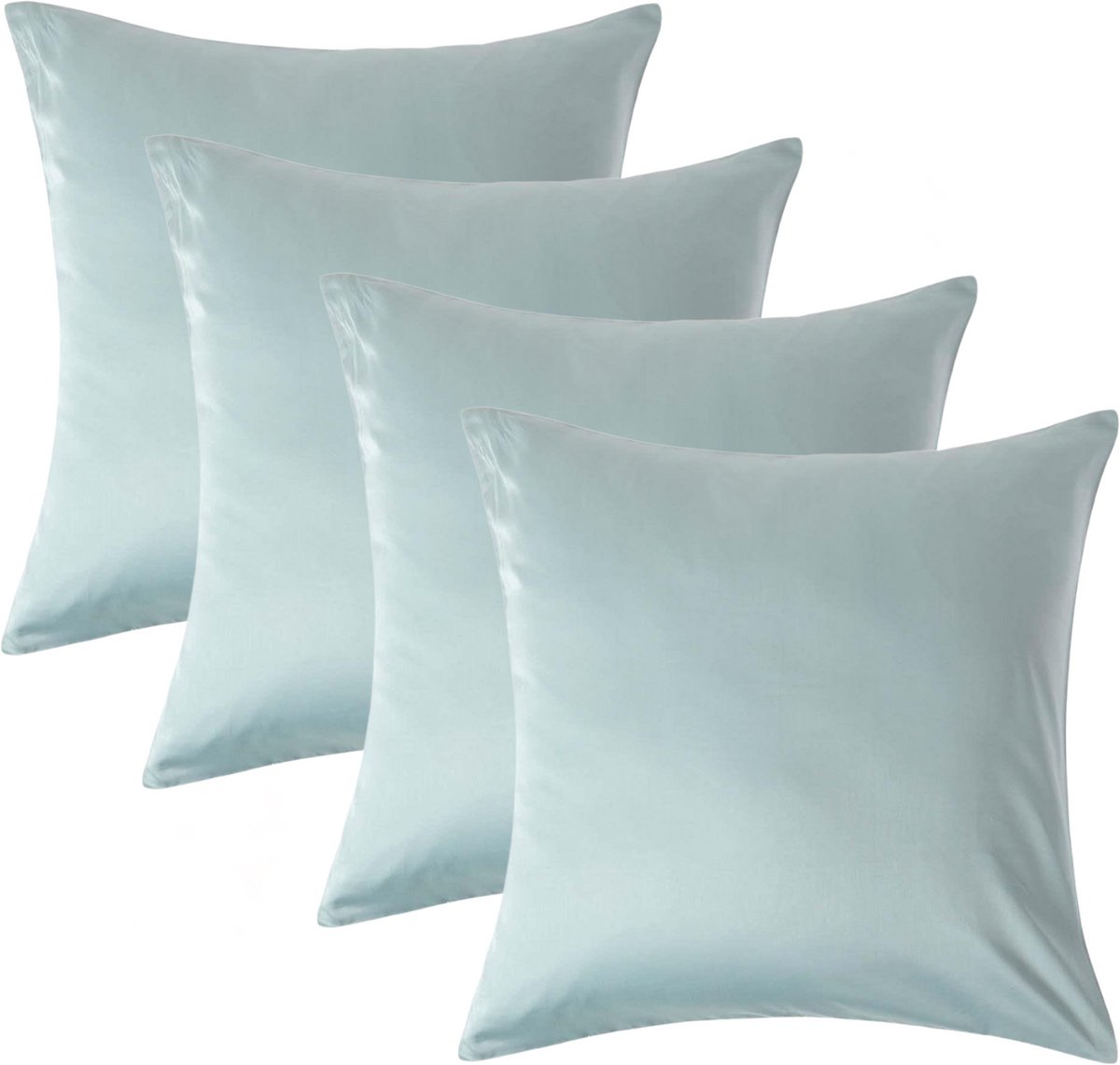 Homescapes Biologisch Kussensloop 60x60 cm – Set van 4 – Eendenei Blauw – 100% Egyptisch Katoen Satijn – Draaddichtheid 400