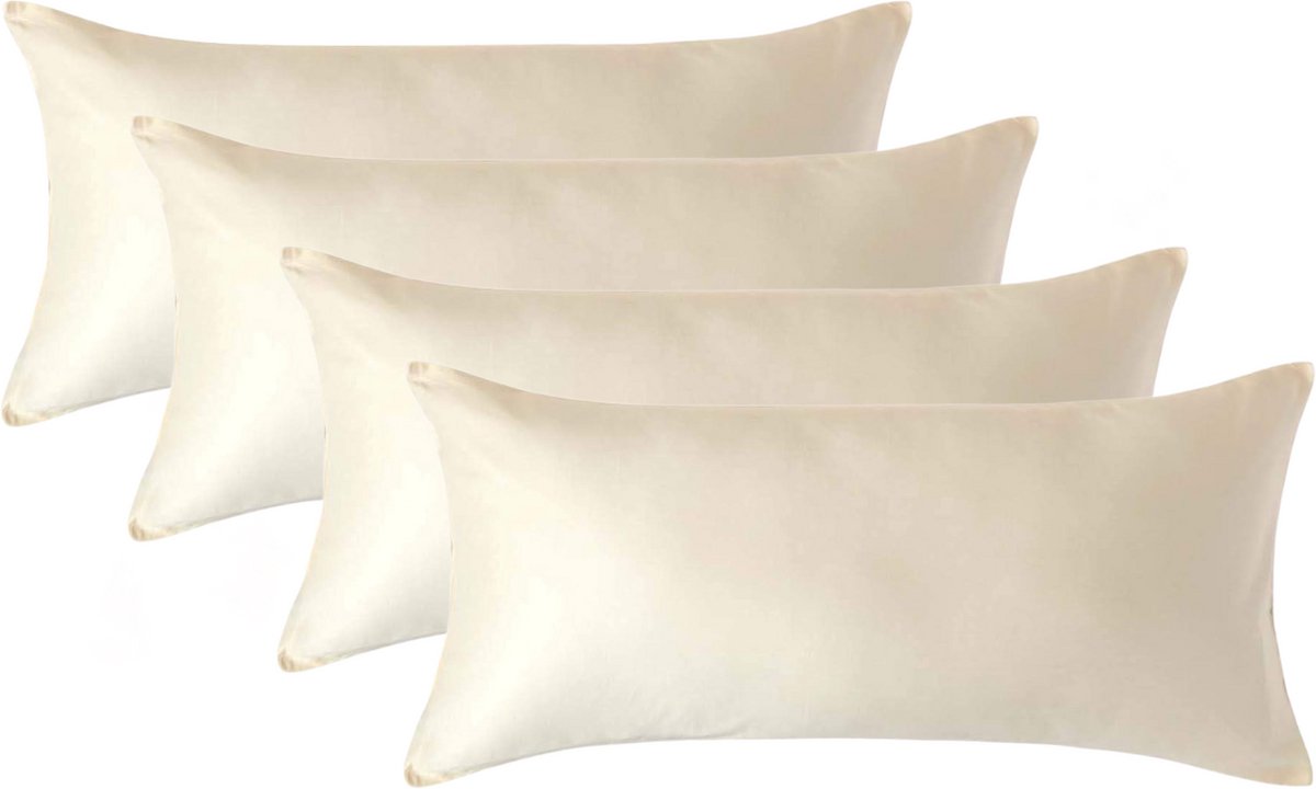 Homescapes Biologisch Kussensloop 40x80 cm – Set van 4 – Crème – 100% Egyptisch Katoen Satijn – Draaddichtheid 400