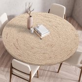 Tafelkleed met elastische rand, rond, gevouwen 3D geprint, afwasbaar rond tafelkleed voor binnen en buiten, afwasbaar, voor keuken, eetkamer, picknicktafels, 120 cm, rotan