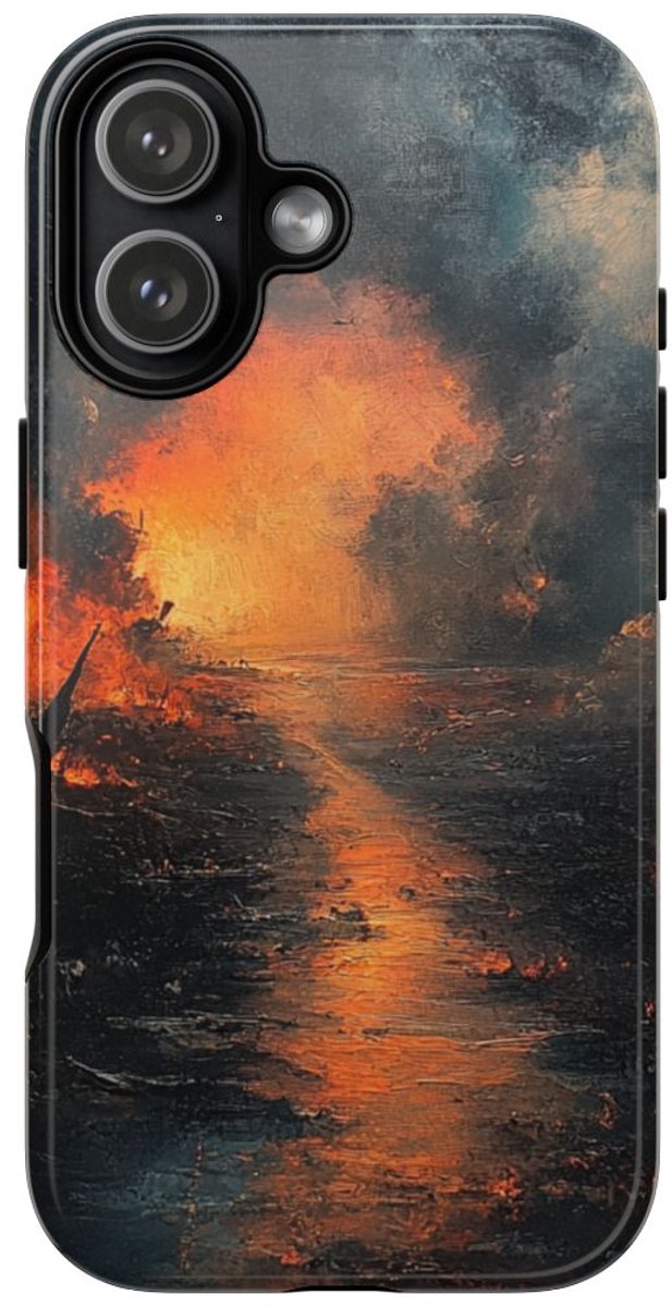 Vurige Landschap met Rook – Telefoonhoesje Geschikt voor iPhone 17
