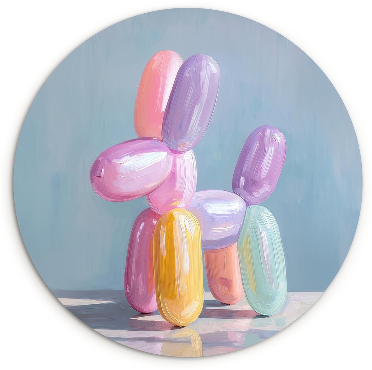 WallCircle Wandcirkel 90x90 cm - Muurcirkel Dier - Ballon - Pasteltinten - Glanzend - Muurdecoratie woonkamer - Wanddecoratie slaapkamer - Kamer decoratie accessoires - Ronde schilderijen