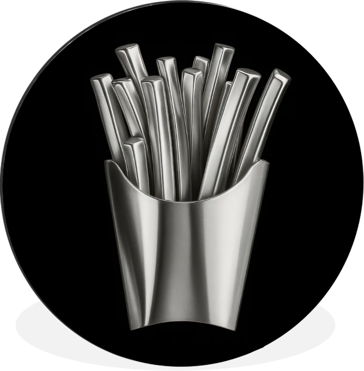 WallCircle Wandcirkel - Muurcirkel - Frietjes - Futuristisch - Zilver - Aluminium - Dibond - 60x60 cm - Binnen en Buiten