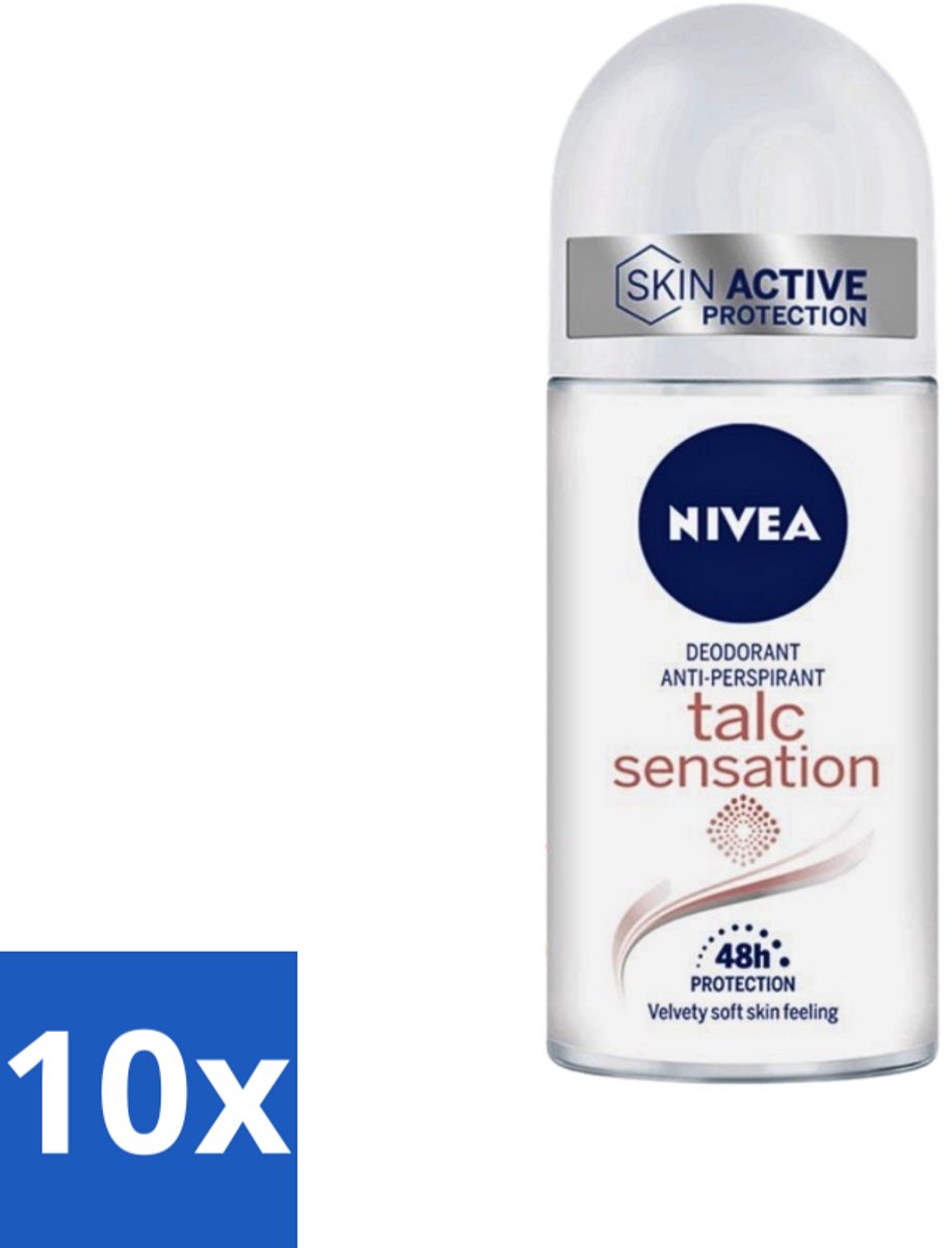 10 x Nivea - Deo Roll-On - Talc Sensation - Anti-Transpirant - 50 ml - Anti-transpirant - Deodorant Roller - Talc Sensation - 48 Uur Bescherming - Kaolien