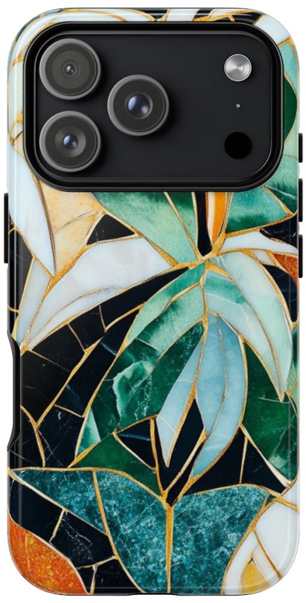 Tropisch Bladmozaïek met Gouden Accenten – Telefoonhoesje Geschikt voor iPhone 17 Pro