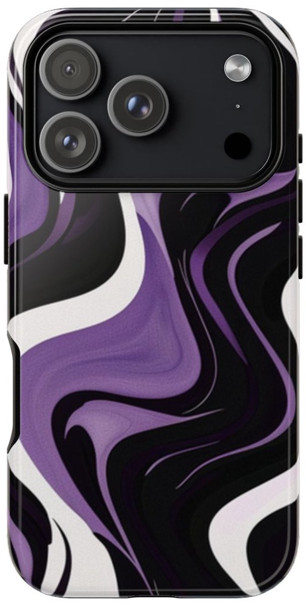 Zwart-Wit-Paarse Golvende Abstracte Print – Telefoonhoesje Geschikt voor iPhone 17 Pro