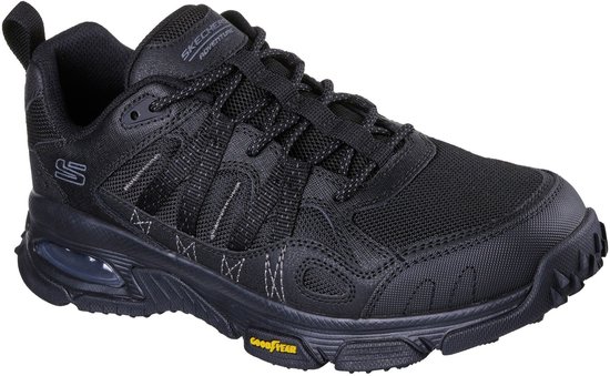 Zwarte Skechers wandelschoen met Goodyear zool en zichtbare Air-Cooled Memory Foam.