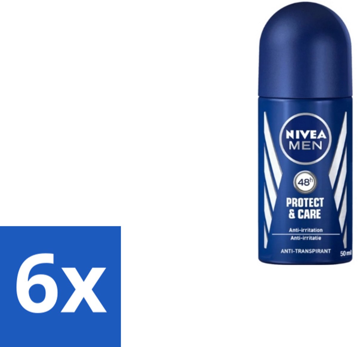 6 x Nivea - Men - Deodorant - Roller - Protect & Care - 50 ml - 72 Uur Bescherming - Alcoholvrije Deodorant - Zweet En Geur Controle - Huidverzorging - Anti-transpirant