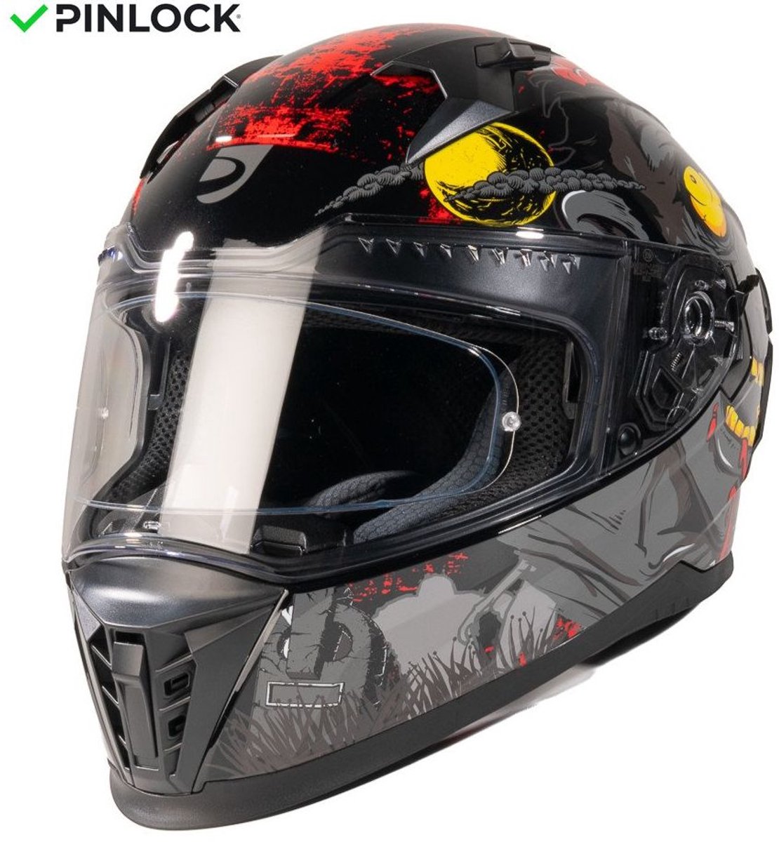 MOTOBLOUZ EROS NEGAN Integraalhelm - ECE 22.06 gekeurde Helm Scooter, Motor & Brommer - Heren & Dames - Zwart/Grijs - XS