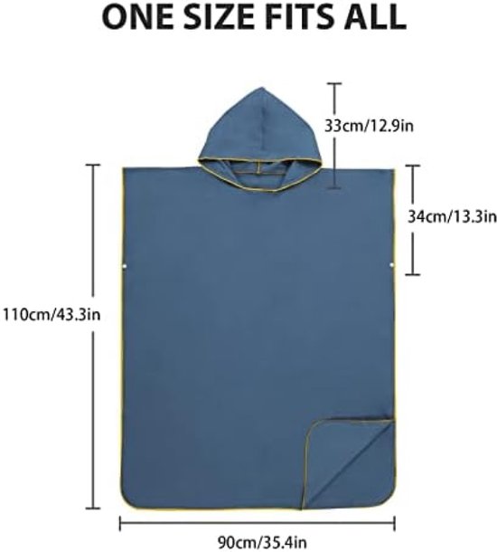 Poncho à langer PromoHome - Serviette de plage en microfibre à séchage rapide, Poncho de surf pour femmes et hommes - Ultraléger et compact - Bleu foncé