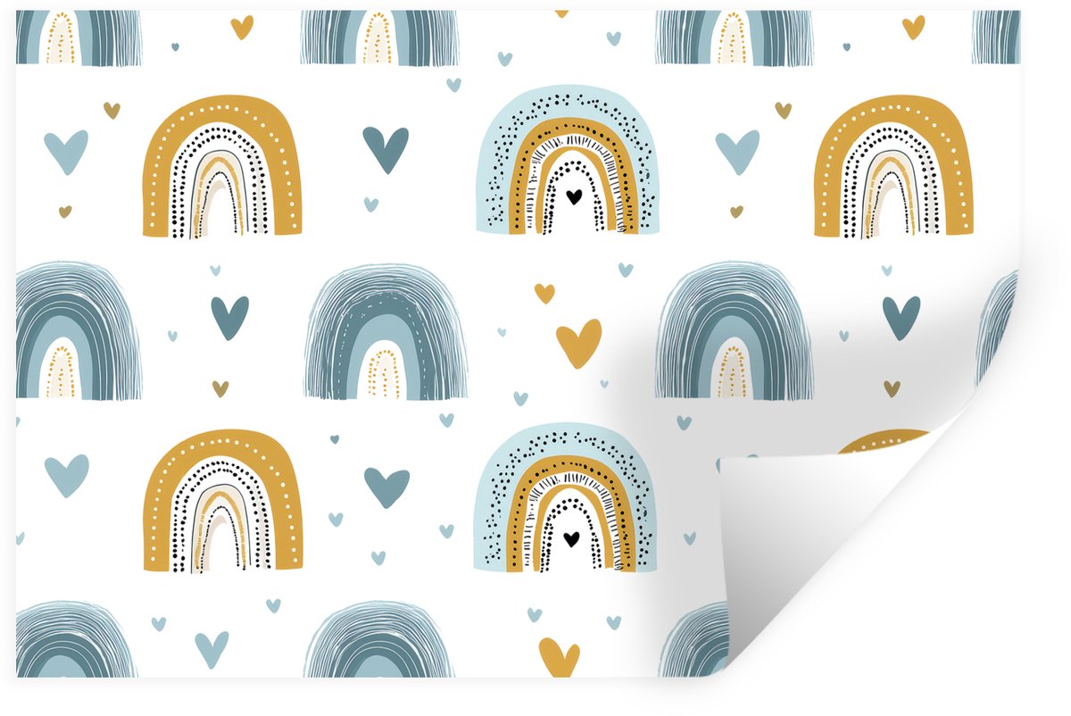 Muurstickers - Sticker Folie - Patroon - Regenboog - Hartjes - 60x40 cm - Plakfolie - Muur