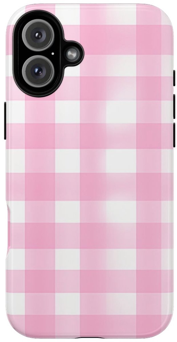 Roze en Wit Geruit Patroon – Telefoonhoesje Geschikt voor iPhone 16 Plus