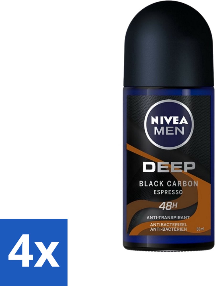 4 x Nivea - Men - Deodorant - Roller - Deep Black Carbon Espresso - 50 ml - NIVEA MEN - Anti-transpirant - Deodorant Roller - Espresso Geur - 48 Uur Bescherming