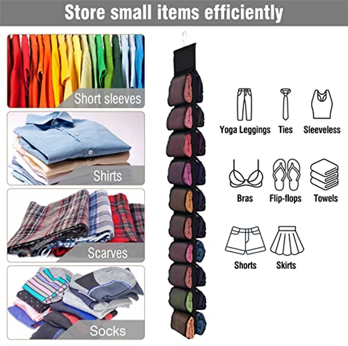 Hangende organizer voor kledingkasten met 20 compartimenten voor leggings en T-shirts