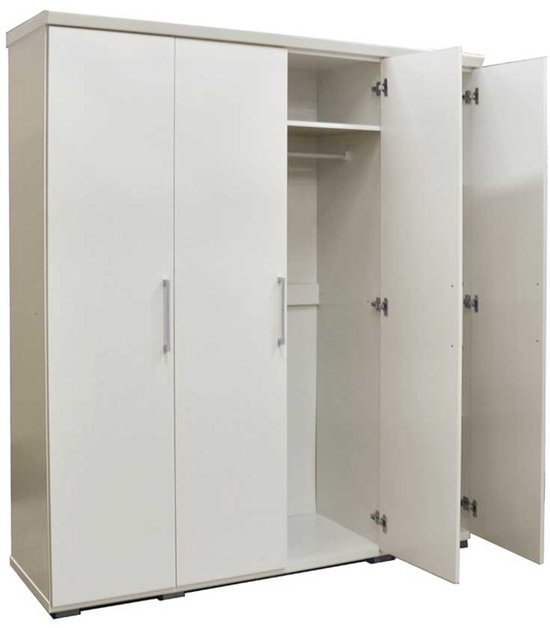 Armoire Nikkie | 183x160x52cm | 4 portes | blanc - Rousseau - Armoires de chambre à coucher - Blanc - Panneaux de particules - Armoires de chambre à coucher