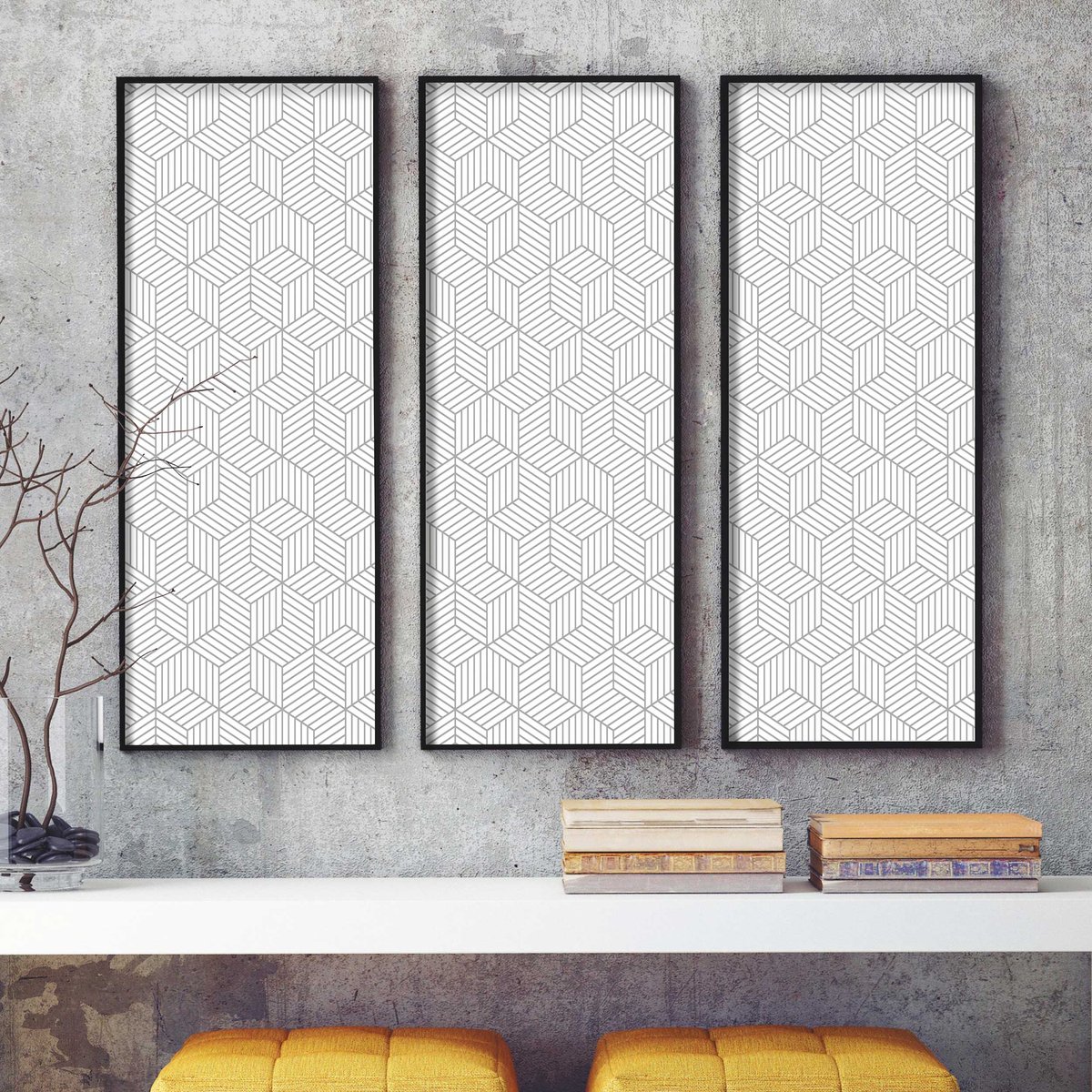 Zelfklevend behang Striped Hexagon - wit/grijs - RoomMates - Muurstickers - Wit; Grijs - Vinyl