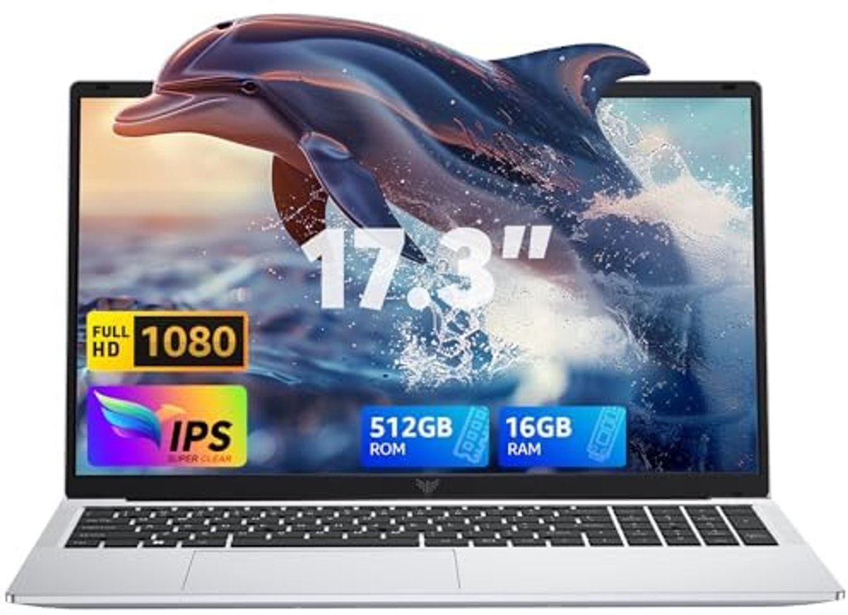 ACEMAGIC Laptop van 17,3 inch, 16 GB DDR4, 512 GB SSD, N-97 processor tot 3,6 GHz, Duitse toetsenbordbescherming, wifi, BT5.0, 3 x USB 3.2, 180° openen en sluiten