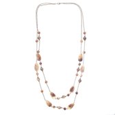 Behave® Ketting rosè goud kleur met 2 lagen bruine kralen 85 cm